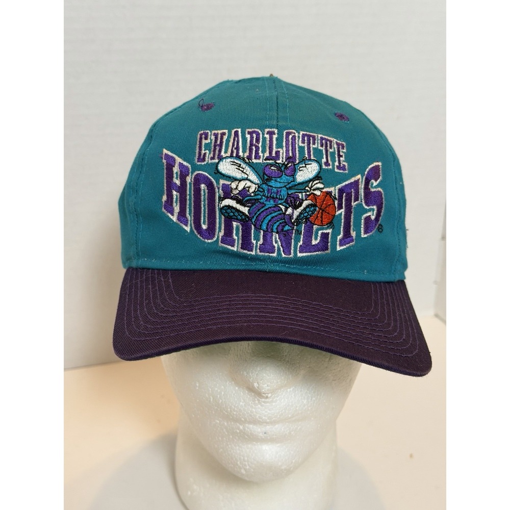Vintage Charlotte Hornets NBA Snapback Hat Teal Purple Youngan